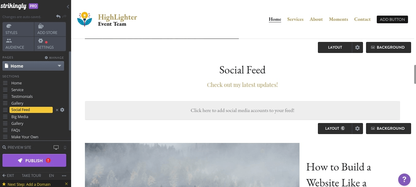 null Social Media integration on Strikingly website